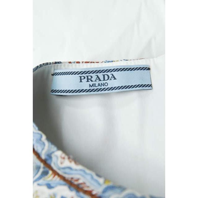 プラダ PRADA イタリア製 シルクジャガードコットンノースリーブブラウス P986AR S151 36 ホワイト ストレッチ シャツ トップス |  | 02