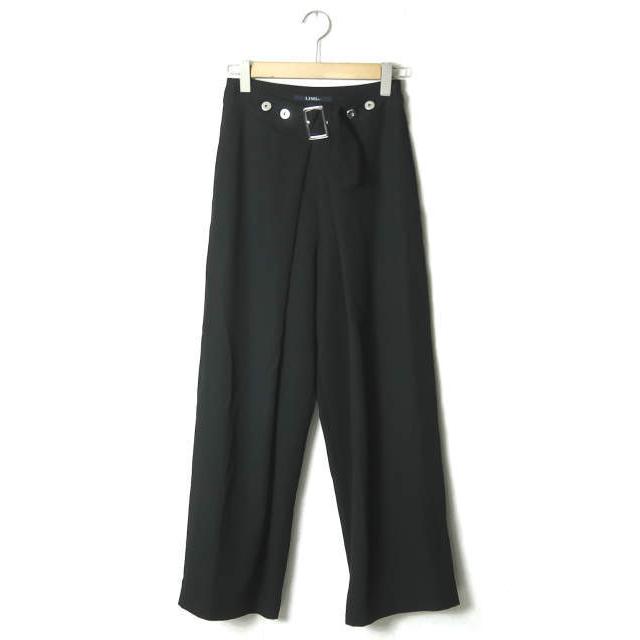 LIMI feu リミフゥ 18AW 日本製 ベルテッドギャバジンタックワイドスラックス LW-P05-100 ブラック パンツ ベルト付き ボトムス ☆☆lm1549 | 