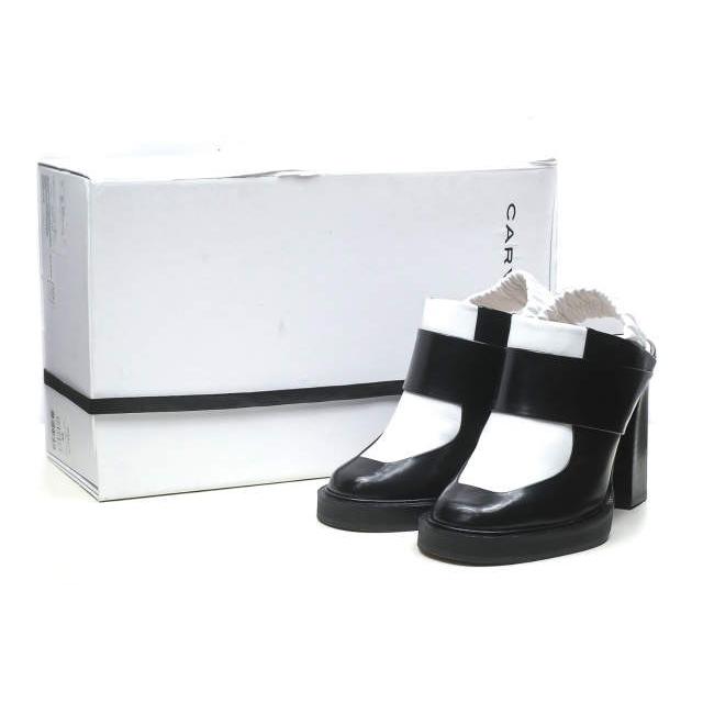 CARVEN カルヴェン Round Toe Leather Mules 2トーンレザーミュール 966SC137 36(23cm) ブラック/ホワイト ヒール エナメル | 