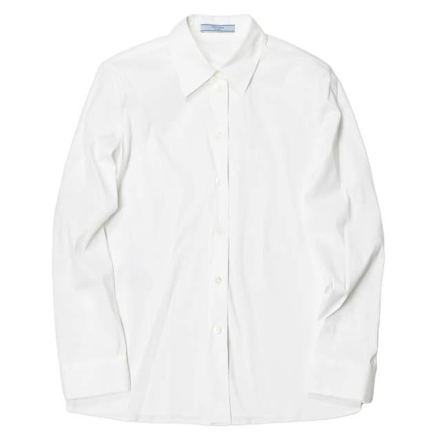 PRADA プラダ ストレッチコットンソリッドカラーシャツ DNA634 S152 F62 36 ホワイト 長袖 レギュラーカラー トップス | 