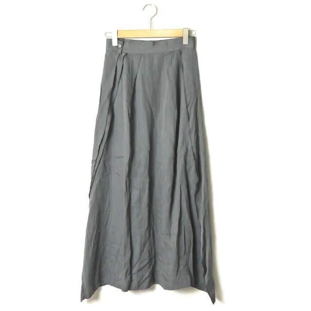 LIMI feu リミフゥ 18AW 日本製 レーヨンヘリンボーンマキシスカート LW-S02-210 S グレー ロング シルク タック ボトムス |  | 01