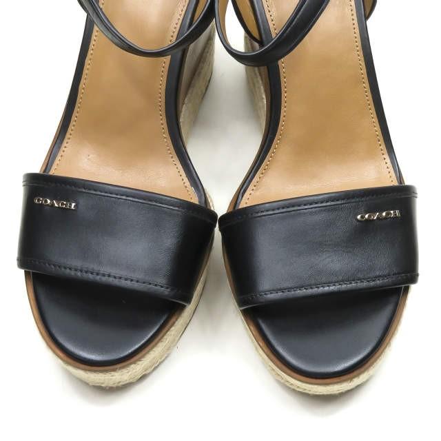 COACH コーチ ELDA エルダ ウエッジソールレザーストラップサンダル Q7124 38(24.5-25cm) ブラック エスパドリーユ ロゴ |  | 04