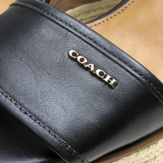 COACH コーチ ELDA エルダ ウエッジソールレザーストラップサンダル Q7124 38(24.5-25cm) ブラック エスパドリーユ ロゴ |  | 05