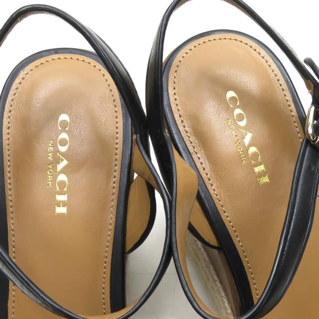 COACH コーチ ELDA エルダ ウエッジソールレザーストラップサンダル Q7124 38(24.5-25cm) ブラック エスパドリーユ ロゴ |  | 07