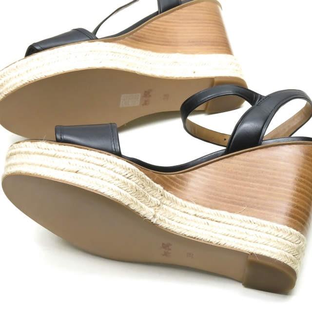 COACH コーチ ELDA エルダ ウエッジソールレザーストラップサンダル Q7124 38(24.5-25cm) ブラック エスパドリーユ ロゴ |  | 09