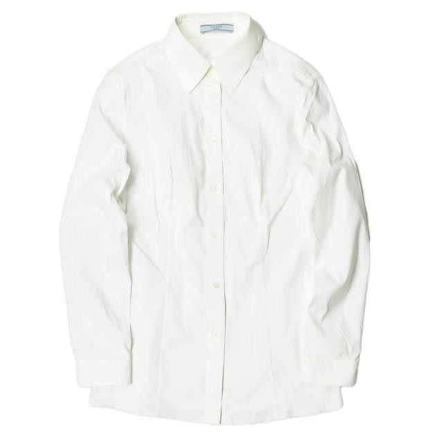 PRADA プラダ ストレッチコットンナローフィットソリッドシャツ DNA562 S122 F62 38 ホワイト 長袖 レギュラーカラー トップス | 