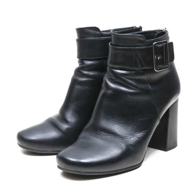 PRADA プラダ イタリア製 バックジップストラップブーティー 36(23cm) ブラック レザー ショート シューズ | 