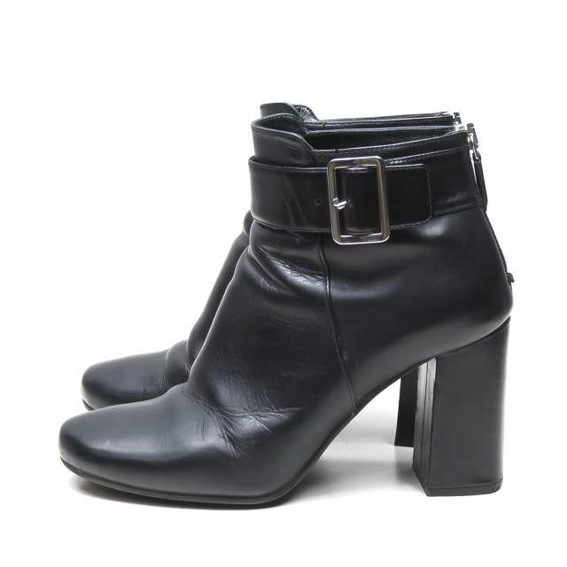 PRADA プラダ イタリア製 バックジップストラップブーティー 36(23cm) ブラック レザー ショート シューズ |  | 01