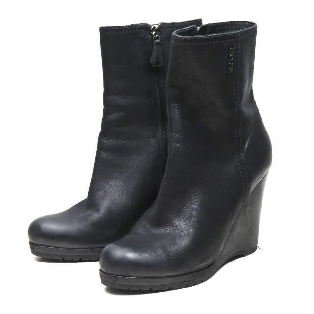 PRADA SPORT プラダスポーツ ウェッジソールサイドジップブーツ 36.5(23.5cm) ブラック レザー シューズ | 