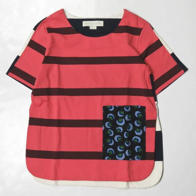 Stella McCartney ステラマッカートニー イタリア製 フラワーポケットボーダーカットソー 370179SEW15 34 ピンク 半袖 ☆☆lm1650 | 