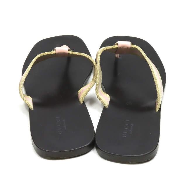 グッチ GUCCI イタリア製 ダブルG レザートングサンダル 24cm程度 ダークブラウン/ピンク GGマーク シューズ |  | 02