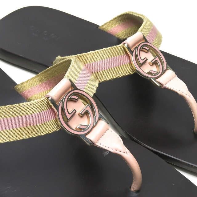 グッチ GUCCI イタリア製 ダブルG レザートングサンダル 24cm程度 ダークブラウン/ピンク GGマーク シューズ |  | 05