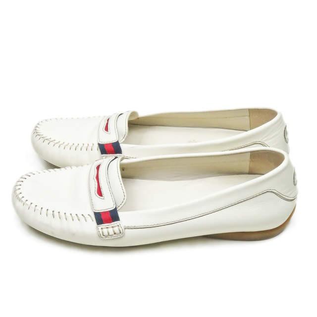 グッチ GUCCI イタリア製 レザードライビングシューズ 35.5(22.5cm) オフホワイト ローファー モカシン シューズ |  | 01