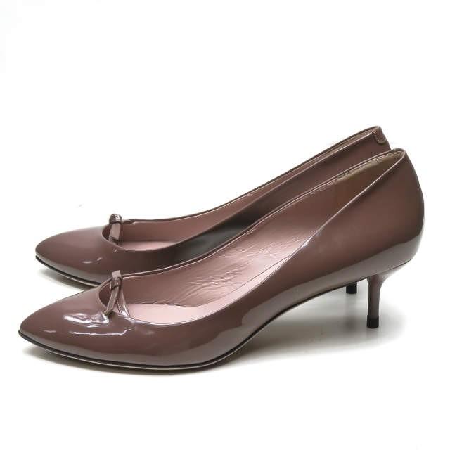 グッチ GUCCI イタリア製 エナメルポインテッドトゥリボンパンプス 37.5(24.5cm) ブラウン パテントレザー ヒール シューズ |  | 01