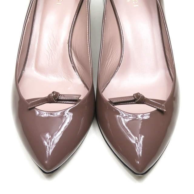グッチ GUCCI イタリア製 エナメルポインテッドトゥリボンパンプス 37.5(24.5cm) ブラウン パテントレザー ヒール シューズ |  | 05
