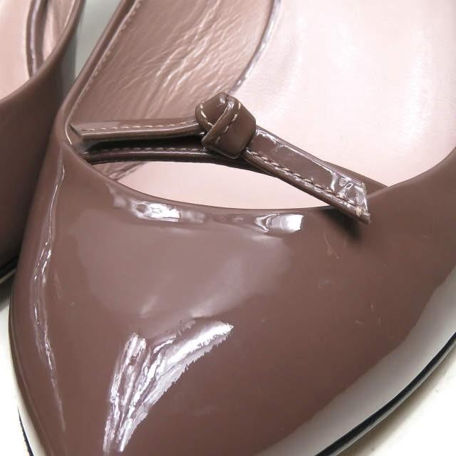 グッチ GUCCI イタリア製 エナメルポインテッドトゥリボンパンプス 37.5(24.5cm) ブラウン パテントレザー ヒール シューズ |  | 06