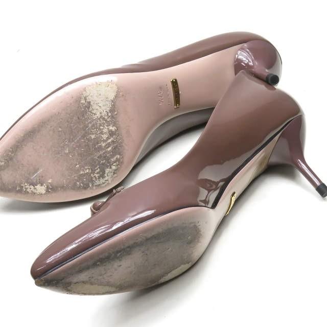 グッチ GUCCI イタリア製 エナメルポインテッドトゥリボンパンプス 37.5(24.5cm) ブラウン パテントレザー ヒール シューズ |  | 08