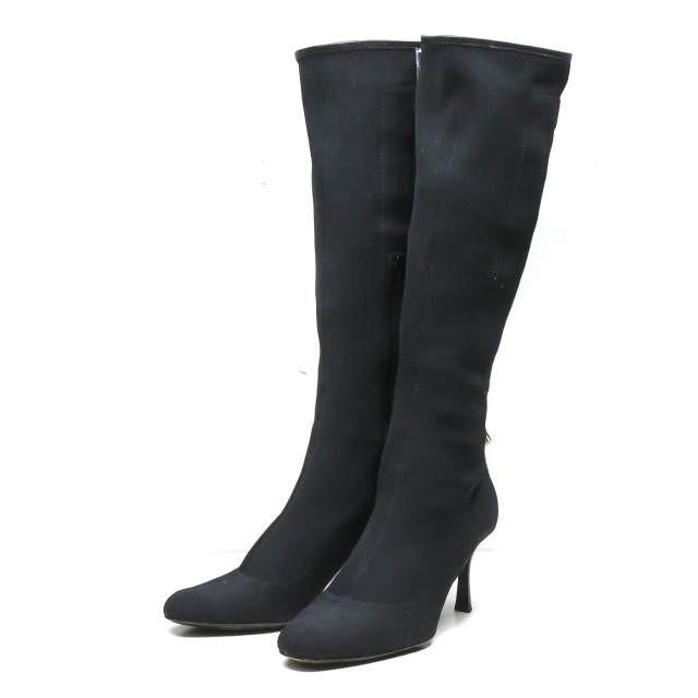 グッチ GUCCI イタリア製 シェリーライン ストレッチロングブーツ 38(25cm) ブラック サイドジップ コットン シューズ | 