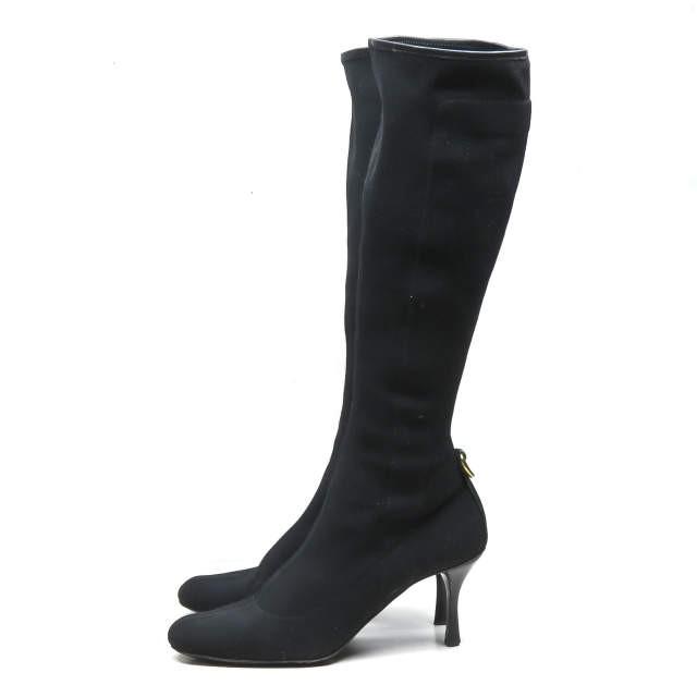 グッチ GUCCI イタリア製 シェリーライン ストレッチロングブーツ 38(25cm) ブラック サイドジップ コットン シューズ |  | 01