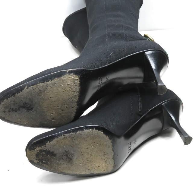 グッチ GUCCI イタリア製 シェリーライン ストレッチロングブーツ 38(25cm) ブラック サイドジップ コットン シューズ |  | 10