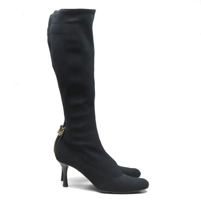 グッチ GUCCI イタリア製 シェリーライン ストレッチロングブーツ 38(25cm) ブラック サイドジップ コットン シューズ |  | 03