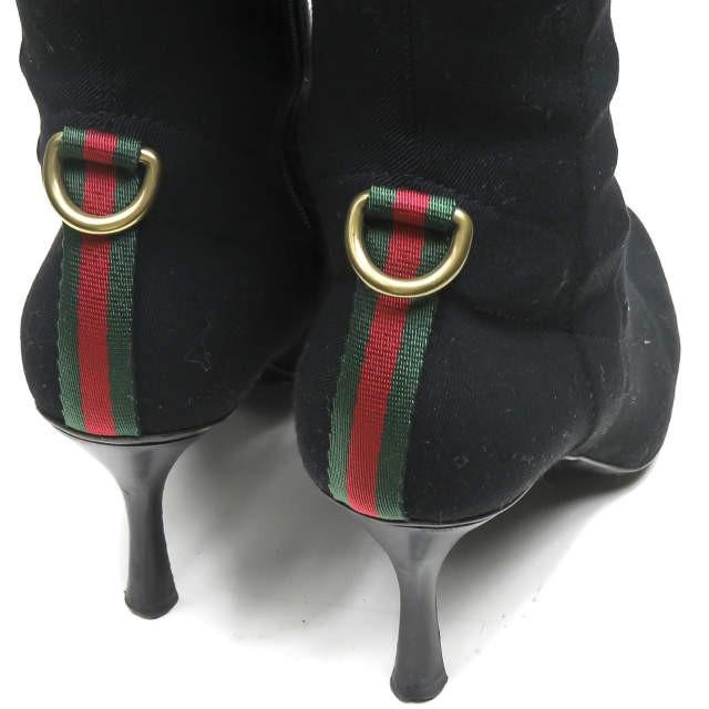 グッチ GUCCI イタリア製 シェリーライン ストレッチロングブーツ 38(25cm) ブラック サイドジップ コットン シューズ |  | 09