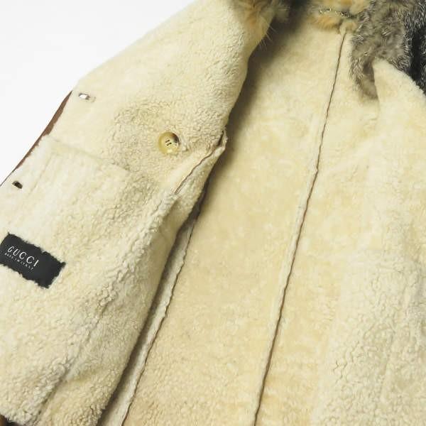 グッチ GUCCI イタリア製 フォックスファームートンダブルジャケット 184748.XW093 42 キャメル 羊革 レザー ボア ブルゾン アウター |  | 08