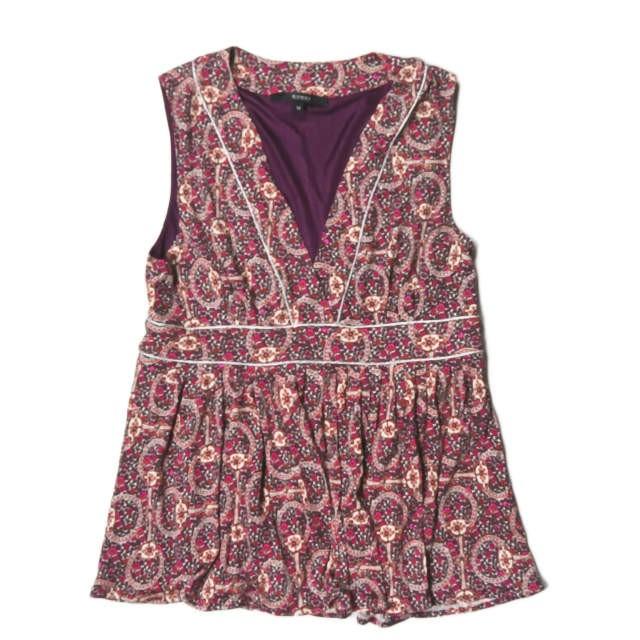 グッチ GUCCI イタリア製 総柄カシュクールノースリーブチュニック M パープル レーヨン フラワー ブラウス トップス | 