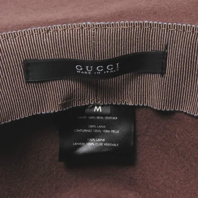 グッチ GUCCI イタリア製 フェルトウールロングブリムハット M(内周約56cm) マルーン レザーベルト 帽子 |  | 02