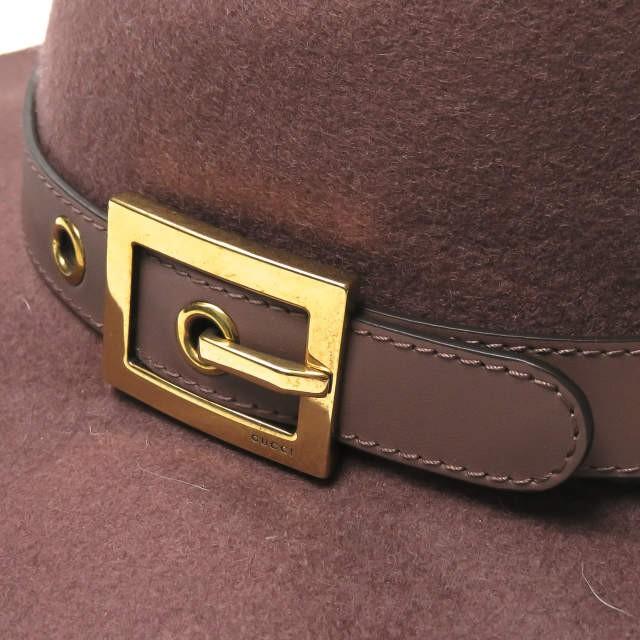 グッチ GUCCI イタリア製 フェルトウールロングブリムハット M(内周約56cm) マルーン レザーベルト 帽子 |  | 04