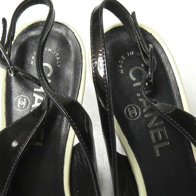 シャネル CHANEL イタリア製 ココマーク エナメルバックストラップパンプス 38(24cm) ブラック オープンバック ヒール シューズ |  | 04