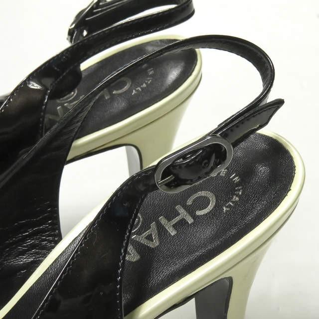 シャネル CHANEL イタリア製 ココマーク エナメルバックストラップパンプス 38(24cm) ブラック オープンバック ヒール シューズ |  | 05