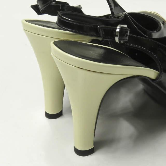 シャネル CHANEL イタリア製 ココマーク エナメルバックストラップパンプス 38(24cm) ブラック オープンバック ヒール シューズ |  | 08