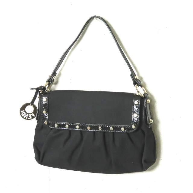 フェンディ FENDI イタリア製 BORSA CHEF MEDIA ヘリンボーンキャンバス スタッズハンドバッグ 8BR445 00ANB F0WN1 ブラック ワンショルダー | 