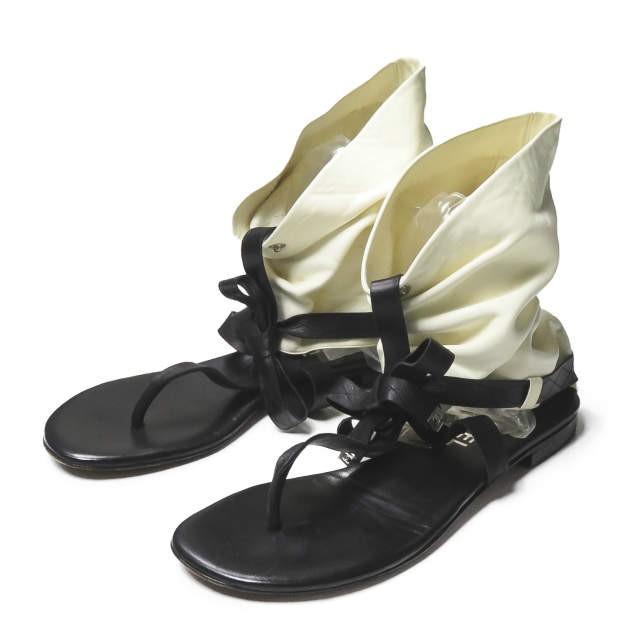 シャネル CHANEL イタリア製 レイヤードハイカットサンダル 40(25cm程度) ブラック/ホワイト レザー トング シューズ | 
