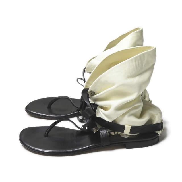 シャネル CHANEL イタリア製 レイヤードハイカットサンダル 40(25cm程度) ブラック/ホワイト レザー トング シューズ |  | 01