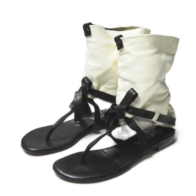 シャネル CHANEL イタリア製 レイヤードハイカットサンダル 40(25cm程度) ブラック/ホワイト レザー トング シューズ |  | 04