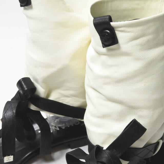 シャネル CHANEL イタリア製 レイヤードハイカットサンダル 40(25cm程度) ブラック/ホワイト レザー トング シューズ |  | 06