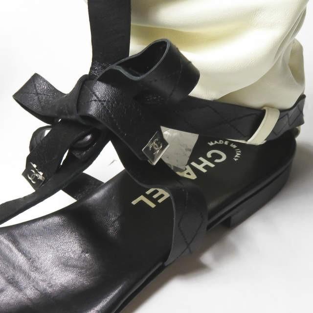 シャネル CHANEL イタリア製 レイヤードハイカットサンダル 40(25cm程度) ブラック/ホワイト レザー トング シューズ |  | 08