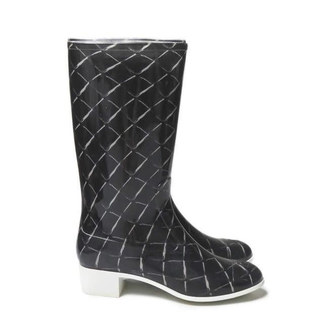 シャネル CHANEL イタリア製 マトラッセ柄 レインブーツ C0229 38(24.5cm程度) ブラック ラバー シューズ |  | 03
