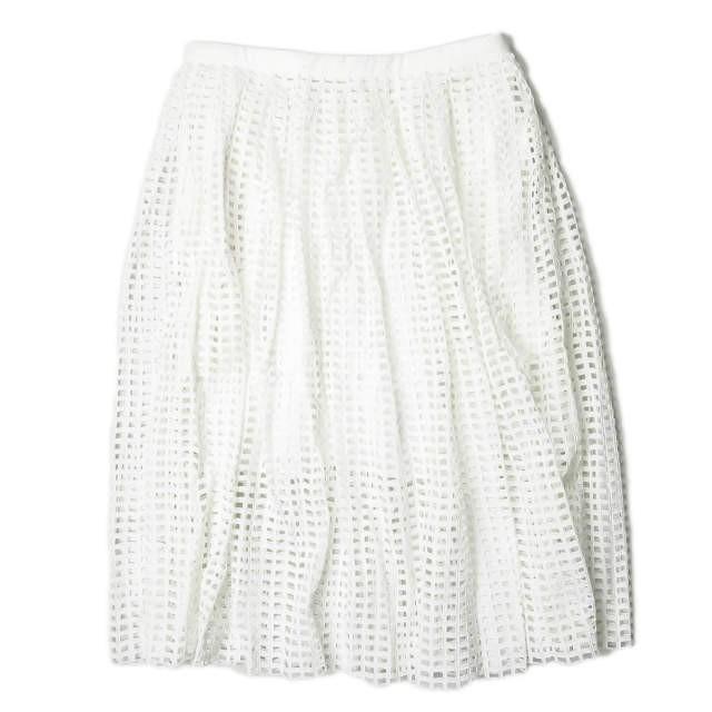 カルヴェン CARVEN ハンガリー製 ブロックレースプリーツスカート 310J08 40 ホワイト ハイウエスト メッシュ ボトムス | 