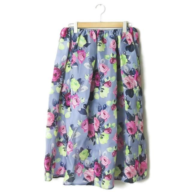 カルヴェン CARVEN ハンガリー製 シルクフラワーギャザープリーツスカート 425J70 40 パープル/ピンク ハイウエスト メッシュ プリント ボトムス |  | 01
