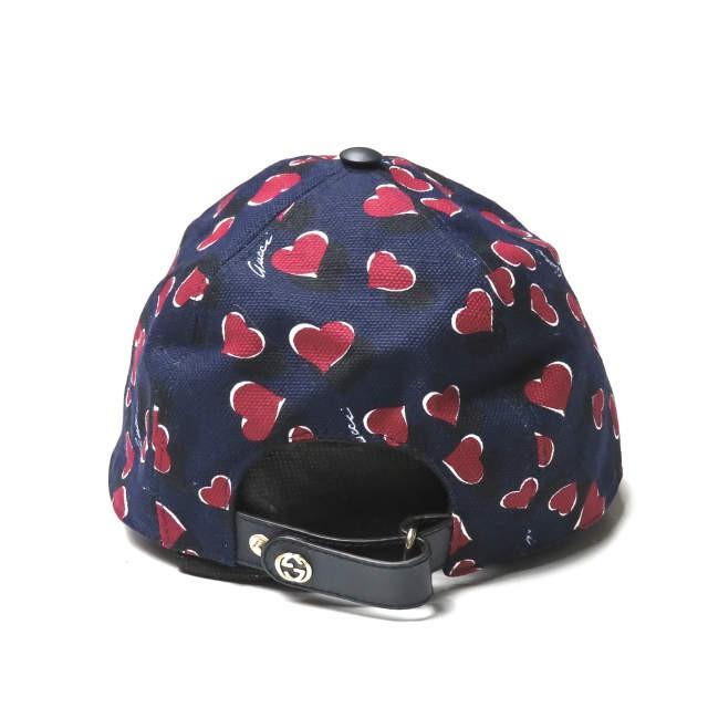 グッチ GUCCI イタリア製 ハート柄 ベースボールキャップ 342535 KL82G L ネイビー コットン/リネン アジャスター 帽子 |  | 01