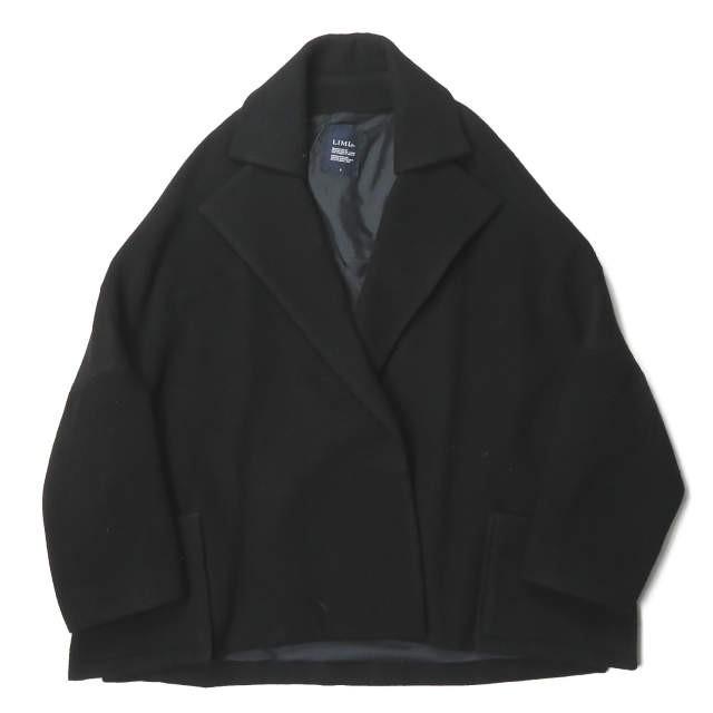 リミフゥ LIMI feu 18AW 日本製 メルトンウールショートチェスターコート LV-C12-102 S ブラック ボタンレス ドルマン アウター | 