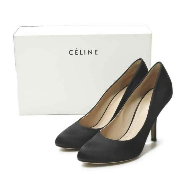 セリーヌ CELINE イタリア製 サテンラウンドトゥヒールパンプス 3D9225NUAD 36.5(23.5cm) ブラック シューズ | 
