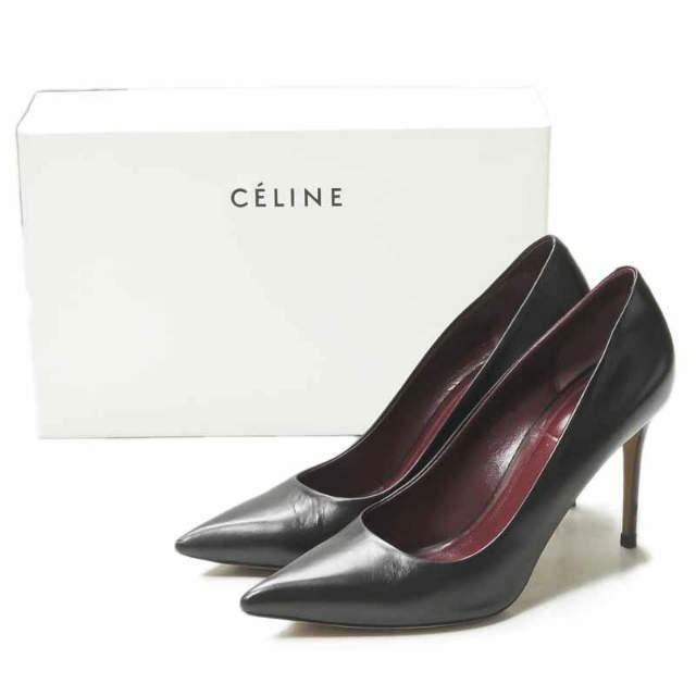 セリーヌ CELINE イタリア製 ポインテッドトゥヒールパンプス 3D9535ESKD 36.5(23.5cm) ブラック レザー シューズ | 