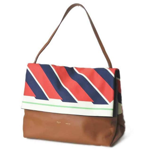 セリーヌ CELINE イタリア製 ALL SOFT FOULARD オールソフト テキスタイル キャメル/ネイビー ワンショルダー トートバッグ バイカラー カバン | 