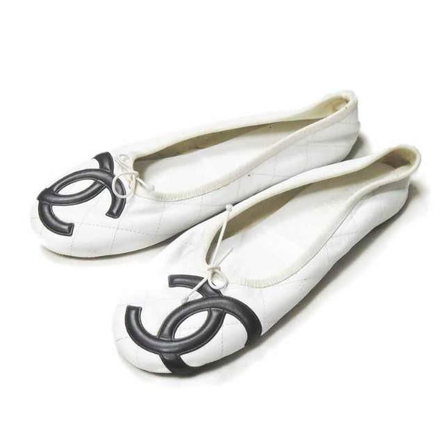 グッチ GUCCI イタリア製 ココマーク バレエシューズ 38(25cm) ホワイト キルティング カンボン フラット シューズ | 