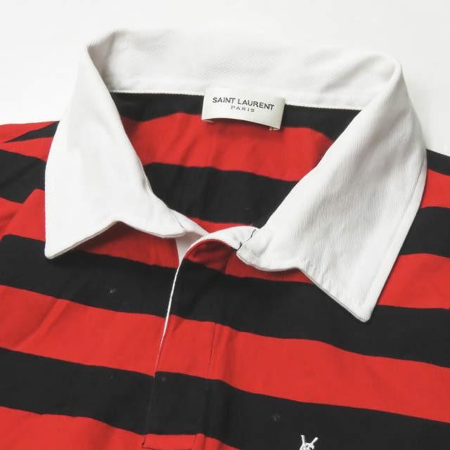 サンローランパリ SAINT LAURENT PARIS イタリア製 ロゴ刺繍 コットンボーダーポロシャツ 316690 Y2NVW XS レッド/ブラック 半袖 ラガーシャツ |  | 03