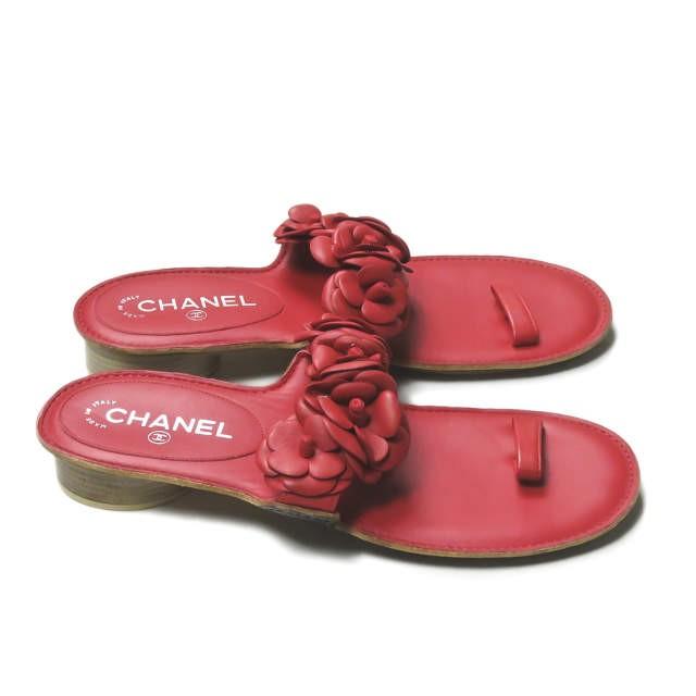 シャネル CHANEL イタリア製 フラワーストラップレザーサンダル 40 レッド ヒール シューズ |  | 03